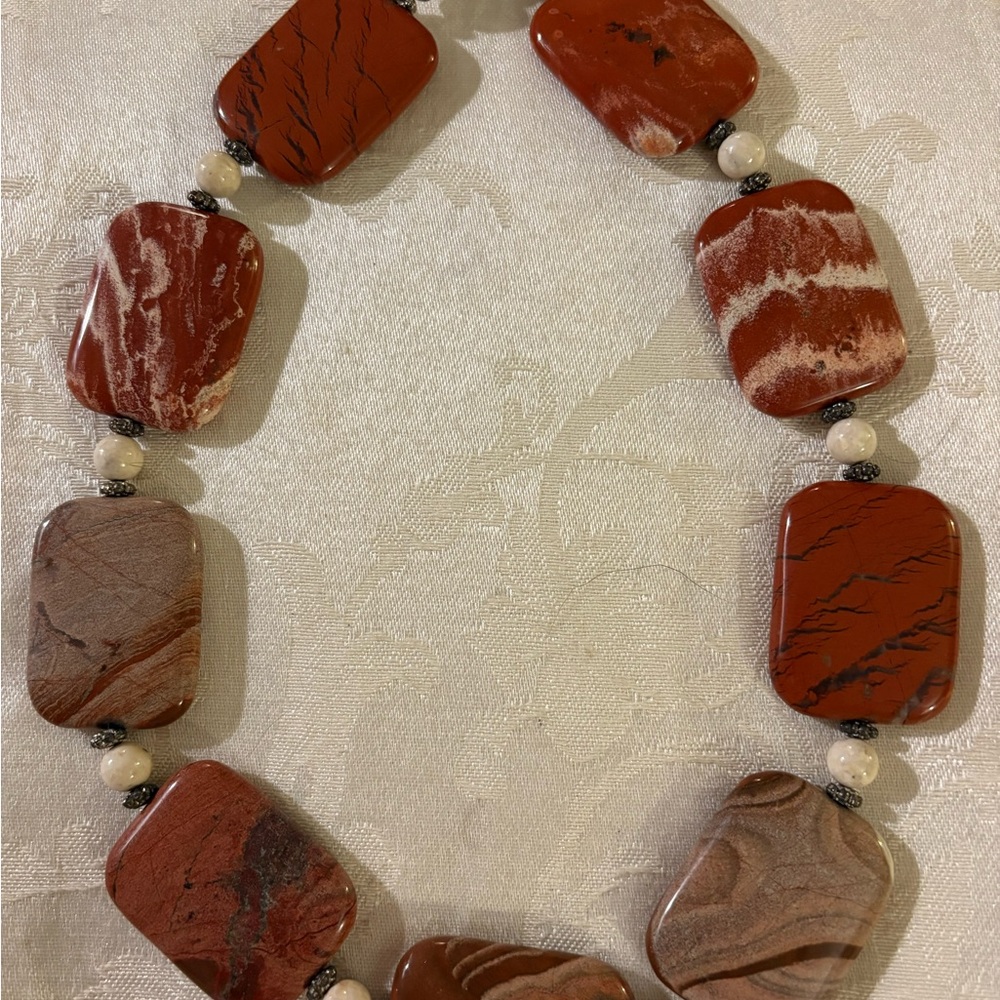 Artisan Red and Cream Stone Necklace
